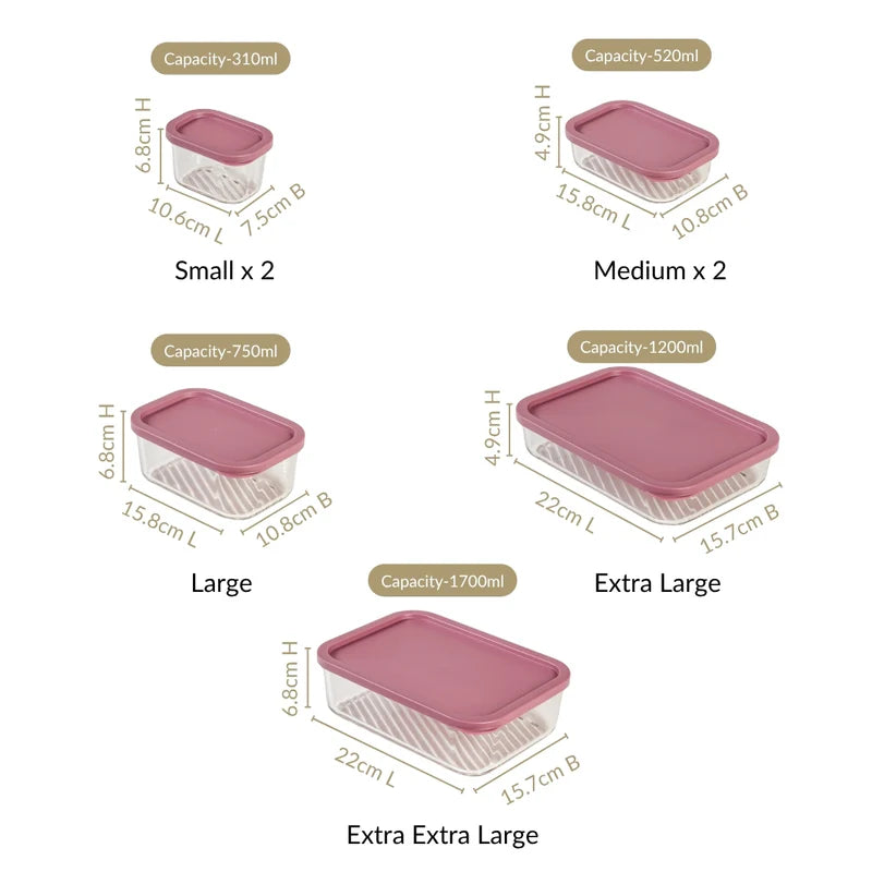 Groovo Stackable Food Storage Containers Set Of 7 S 310ml M 520ml L 750ml XL 1200ml XXL 1700ml