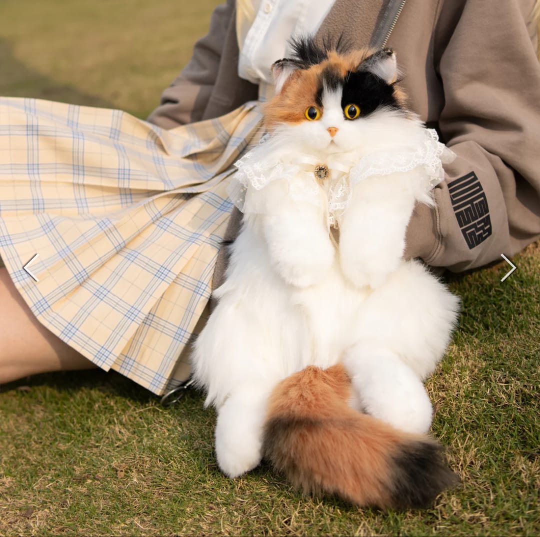 Calico Cat Backpack – Lifelike Plush Bag for Women & Kids