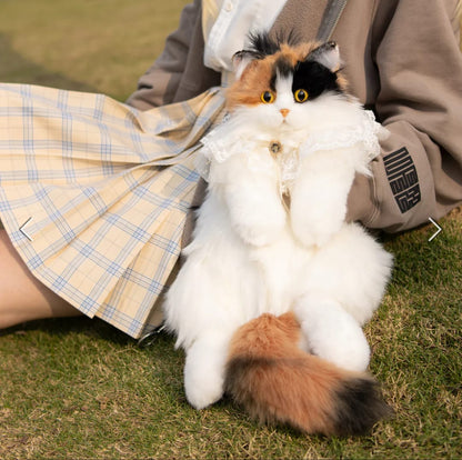 Calico Cat Backpack – Lifelike Plush Bag for Women & Kids