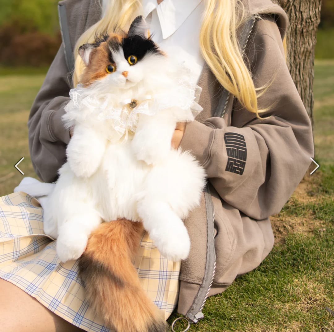 Calico Cat Backpack – Lifelike Plush Bag for Women & Kids