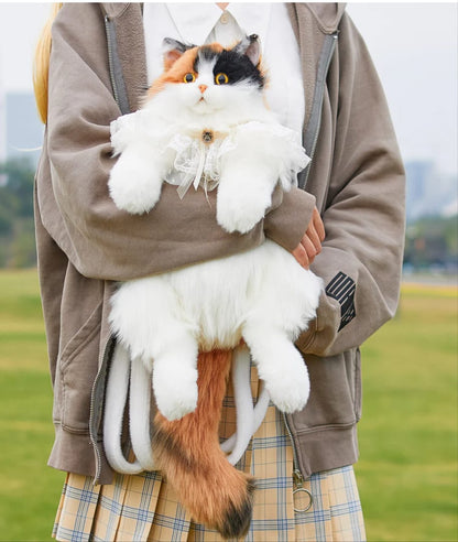 Calico Cat Backpack – Lifelike Plush Bag for Women & Kids